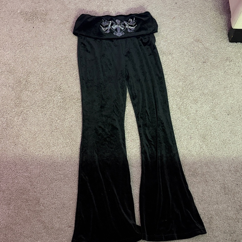 ROMWE Y2K Black Flare Embellished Women's Pants